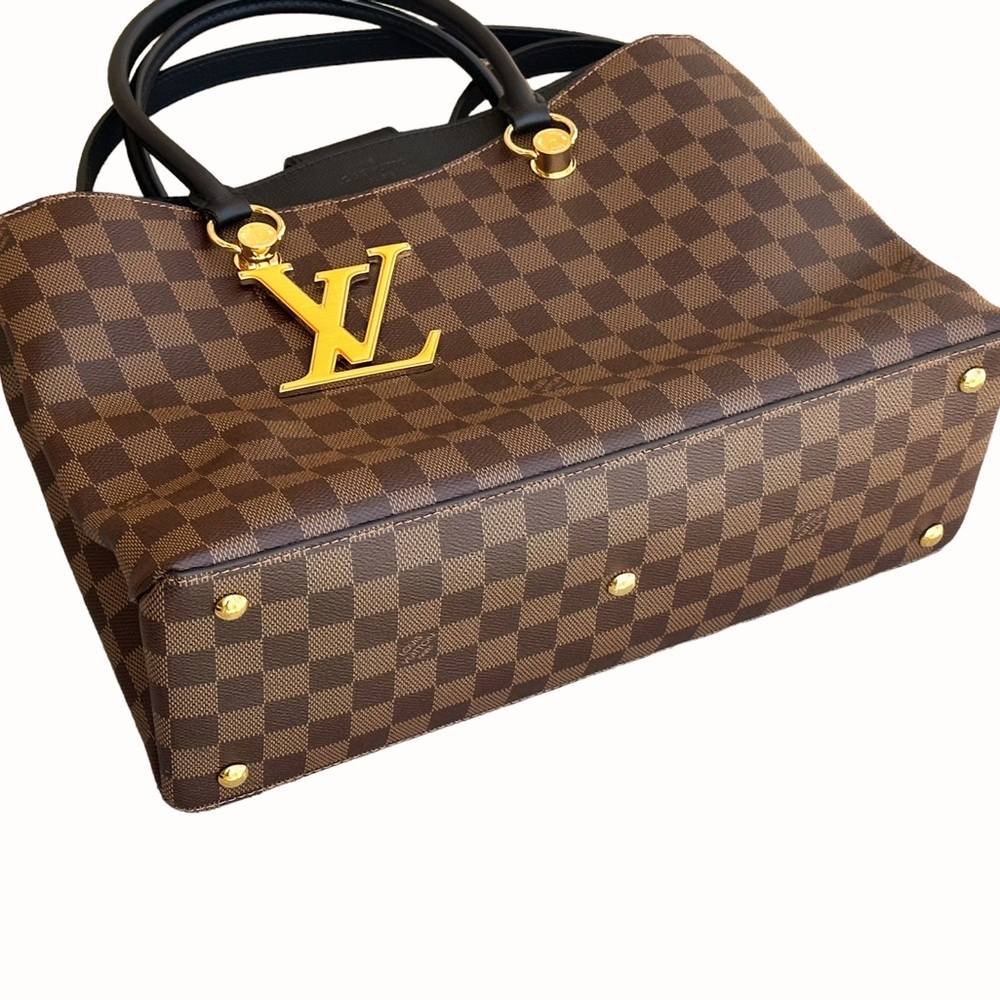 Louis Vuitton Riverside Damier Ebene Satchel Shoulder Bag Brown Black Orange - Picture 6 of 10